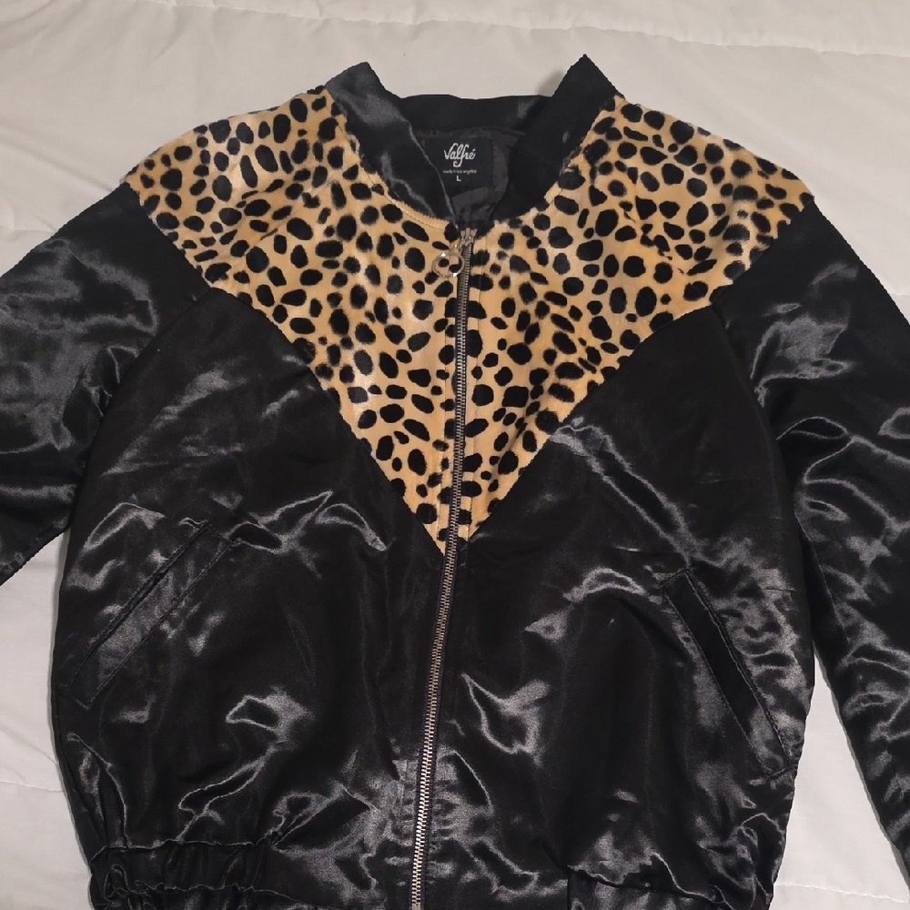 Valfre Black and Leopard Print Bomber Jacket